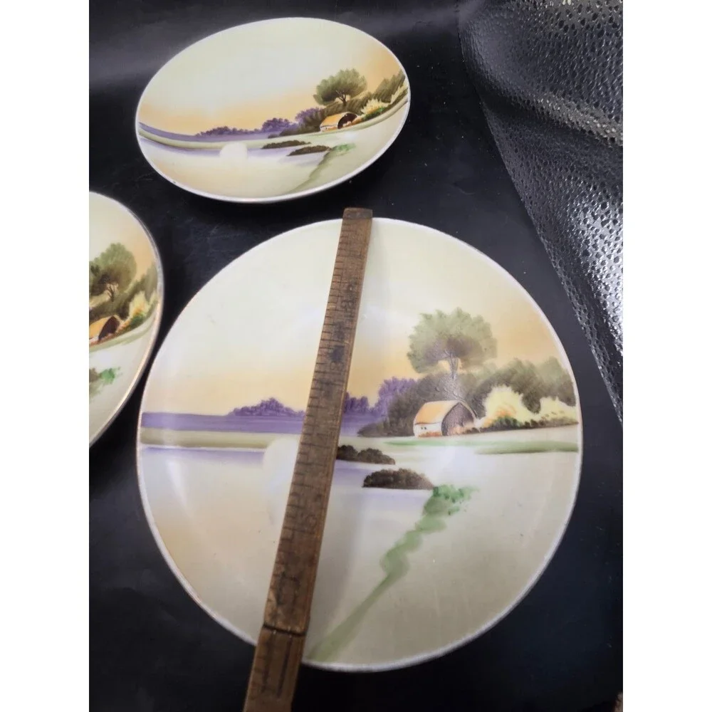 Vintage Meito China Porcelain Hand Painted Plates Lot of 3 made in Japan 6 Inch